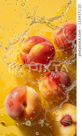 peaches falling into water 118457110