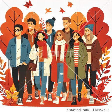 Autumn leaf viewing with colleagues 118457598