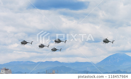 日本陸上自衛隊OH-6D觀測直升機編隊飛行 118457984
