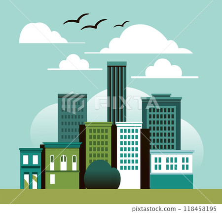 Cityscape With Green Buildings vector 118458195
