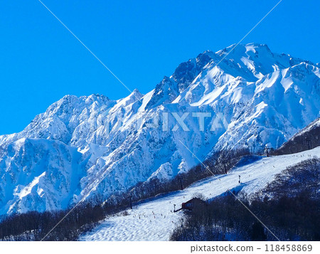 Northern Alps on a clear winter day, mountain range, Hakuba Village, Nagano Prefecture Northern Alps on a clear winter day, mountain range, Hakuba Village, Nagano Prefecture 118458869