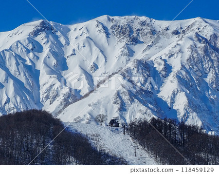 Northern Alps on a clear winter day, mountain range, Hakuba Village, Nagano Prefecture Northern Alps on a clear winter day, mountain range, Hakuba Village, Nagano Prefecture 118459129
