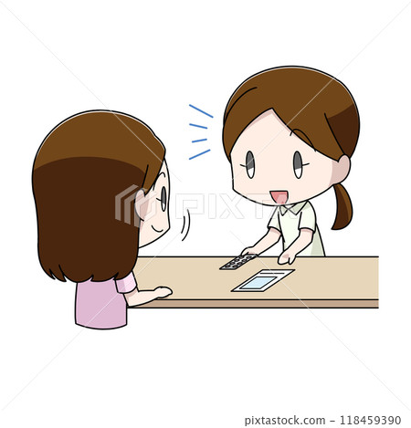 一名婦女從藥劑師那裡接受藥物解釋的插圖 118459390