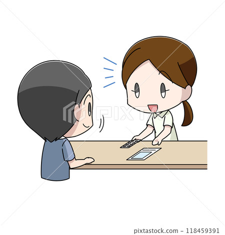 一名男子從藥劑師那裡接受藥物解釋的插圖 118459391