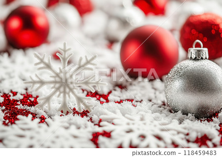 Christmas ornaments on snow 118459483