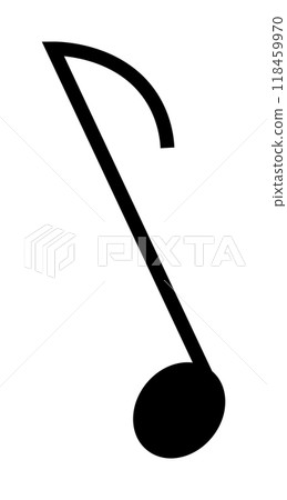 Black eighth note depicted on a white background. Ideal for music, rhythm, education, minimalistic art, vector design. Black eighth note depicted on a white background. Ideal for music, rhythm, education, minimalistic art, vector design. 118459970