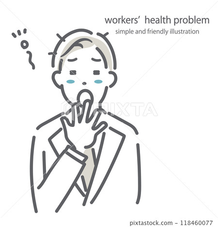 A simple and stylish line drawing of a business person who is tired from lack of sleep A simple and stylish line drawing of a business person who is tired from lack of sleep 118460077