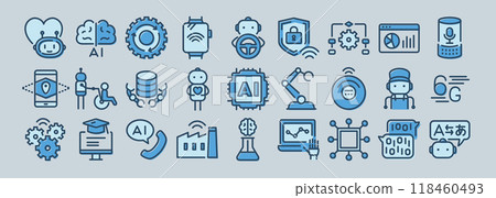 AI artificial intelligence colorful icon set AI artificial intelligence colorful icon set 118460493