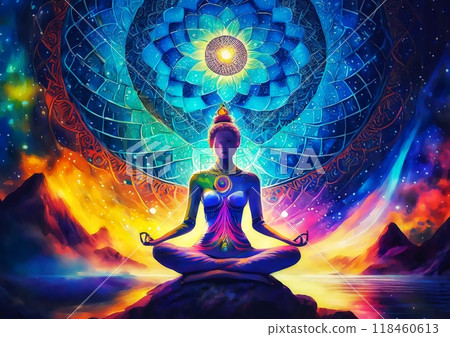Silhouette illustration of a woman meditating 118460613