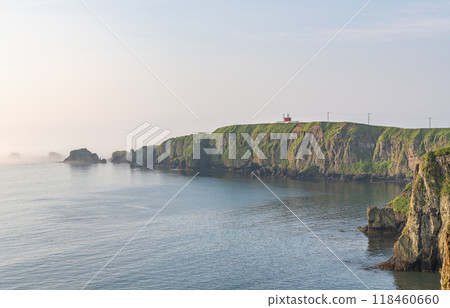 Cape Kiritappu and Cape Yufutsu Lighthouse shrouded in mist in summer in Akkeshi District, Hokkaido 118460660