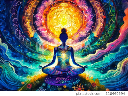 Silhouette of a woman to meditate 118460694