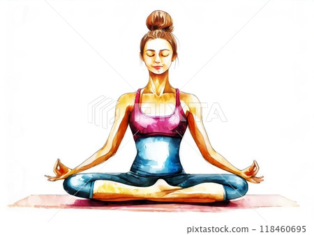 Silhouette of a woman to meditate 118460695