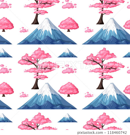 Seamless Cherry Blossom and Mountain Pattern Seamless Cherry Blossom and Mountain Pattern 118460742