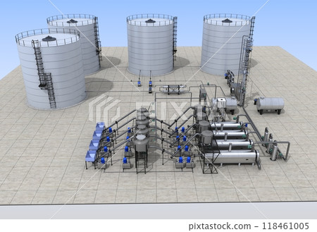 oil refinery, chemical production, waste processing plant, exterior visualization, 3D illustration, cg 118461005