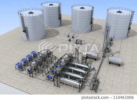 oil refinery, chemical production, waste processing plant, exterior visualization, 3D illustration, cg 118461006