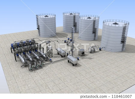 oil refinery, chemical production, waste processing plant, exterior visualization, 3D illustration, cg oil refinery, chemical production, waste processing plant, exterior visualization, 3D illustration, cg 118461007