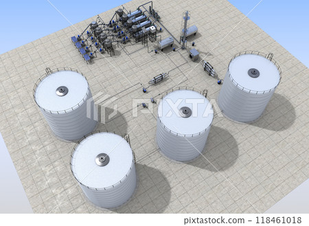 oil refinery, chemical production, waste processing plant, exterior visualization, 3D illustration, cg 118461018