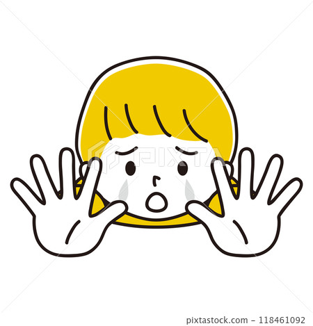 Illustration of a boy crying with his hands out in front of him 118461092