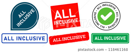 All inclusive stamp red blue green badge colorful stickers tourist offer service design set collection All inclusive stamp red blue green badge colorful stickers tourist offer service design set collection 118461168