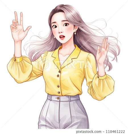 Surprised woman with hands up 118461222