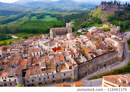 View from drone of spanish village Hostalric View from drone of spanish village Hostalric 118461376