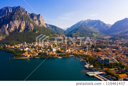 Aerial cityscape of Lecco and Como lake Aerial cityscape of Lecco and Como lake 118461437