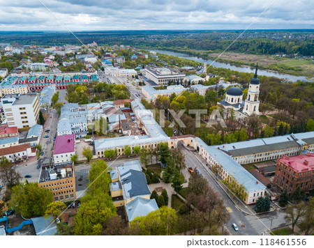 View from drone of Kaluga on Oka riverbanks 118461556