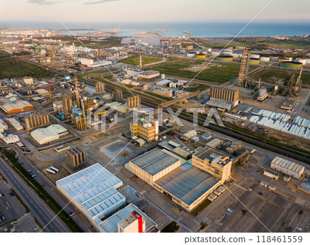 Aerial view of chemical plant near the city of Reus, Spain 118461559