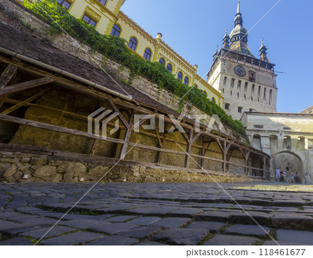 Illustration of Clock tower is architecture landmark of Sighisoara 118461677