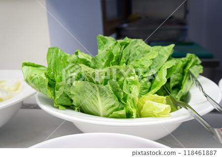 Plate of Fresh Romaine Lettuce - Side View 118461887