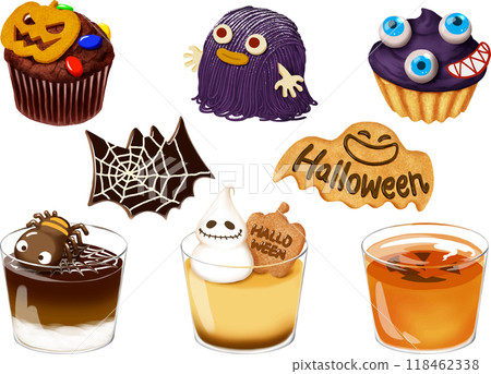 萬聖節糖果品種紙杯蛋糕餅乾果凍布丁慕斯勃朗峰蛋糕 118462338