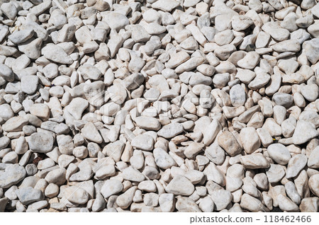 White pebbles, small stones for home and garden decoration. 118462466