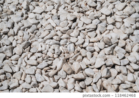 White pebbles, small stones for home and garden decoration. 118462468