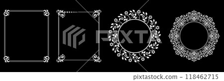 Set of decorative frames Elegant vector element for design in Eastern style, place for text. Floral black and white borders. Lace illustration for invitations and greeting cards. 118462715