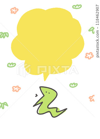 Illustration of a lively snake, speech bubble, pine, bamboo and plum, New Year's card material 118462907