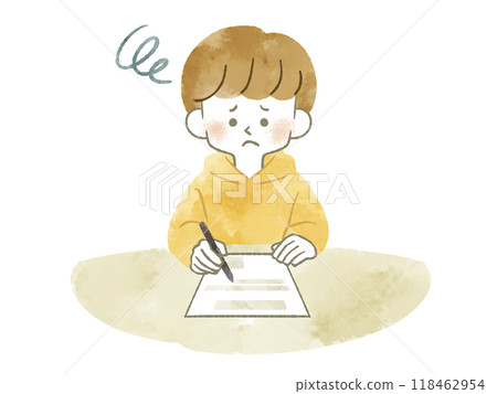 A man filling out a document with a troubled expression - watercolor A man filling out a document with a troubled expression - watercolor 118462954