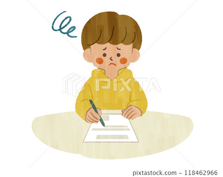 一個男人帶著困惑的表情填寫一份文件－Gash 118462966