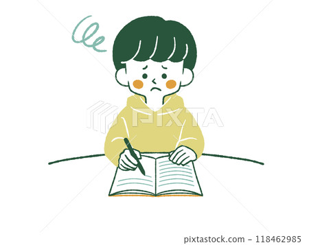 A man writing in a notebook with a troubled expression - 4 colors 118462985
