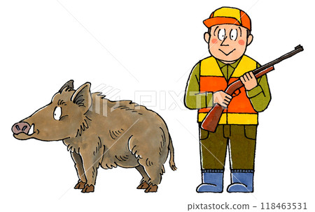 Hunter and wild boar 118463531