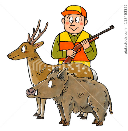 Hunter, deer and boar Hunter, deer and boar 118463532