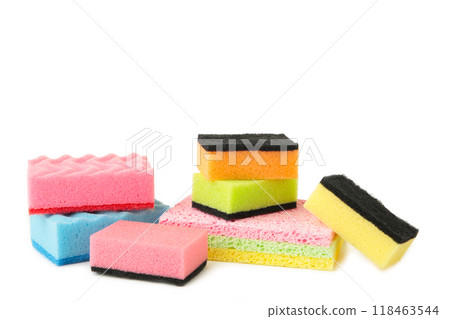 Sponges for dishwashing isolated on a white background Sponges for dishwashing isolated on a white background 118463544