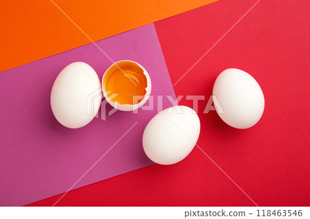 Easter decoration white eggs on colored background. Easter concept. 118463546