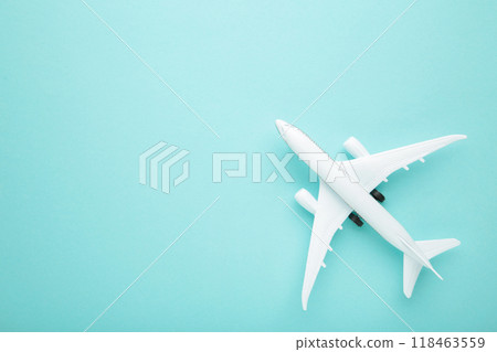 Model airplane on blue pastel color background. Model airplane on blue pastel color background. 118463559