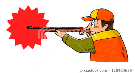 Hunter firing a rifle Hunter firing a rifle 118463659