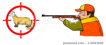 拿著步槍和十個目標標記的獵人 拿著步槍和十個目標標記的獵人 118463666