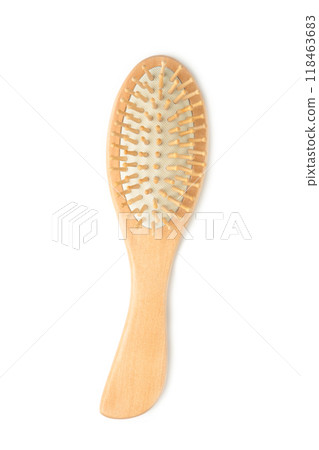 Wooden comb brush isolated on white background, clipping path. Wooden comb brush isolated on white background, clipping path. 118463683