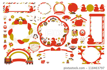 A set of stylish illustrations and frames for the New Year's 2025, Year of the Snake, in red and gold A set of stylish illustrations and frames for the New Year's 2025, Year of the Snake, in red and gold 118463797