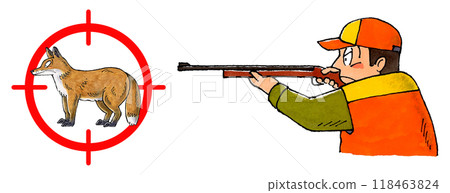 Hunter with rifle and fox target mark 118463824