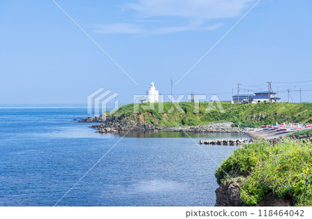Summer scenery of Cape Nosappu Lighthouse, easternmost point of the mainland, Nemuro City, Hokkaido Summer scenery of Cape Nosappu Lighthouse, easternmost point of the mainland, Nemuro City, Hokkaido 118464042