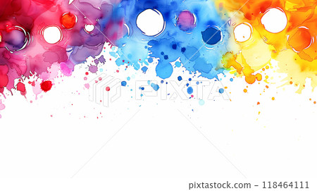Colorful Watercolor Splashes of Red, Blue, Yellow, and Purple on a White Background 118464111